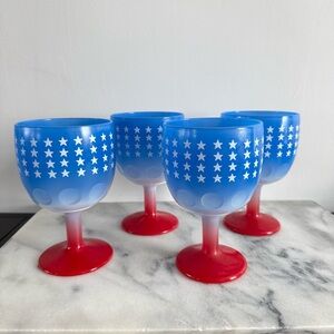 Vintage Bartlett Collins Patriotic Water Goblets Red White & Blue Stars